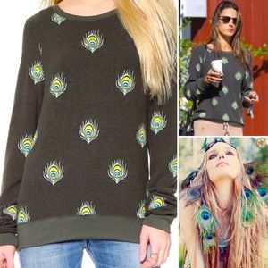 Wildfox Peacock Feathers Baggy Beach Jumper in Dirty Black Size Medium